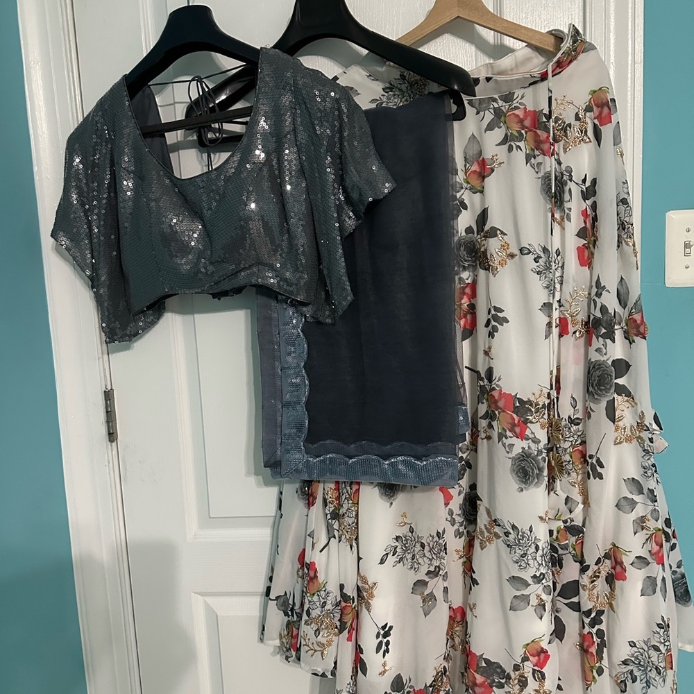Floral Skirt and Sequin Top Set